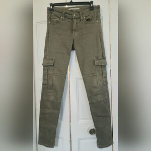 VINCE SKINNY OLIVE GREEN ZIPPER LEG STRETCH UTILITY CARGO PANTS, 27